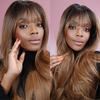 Nicola - Long Natural Wavy Black Brown Ombre Wig with Bangs